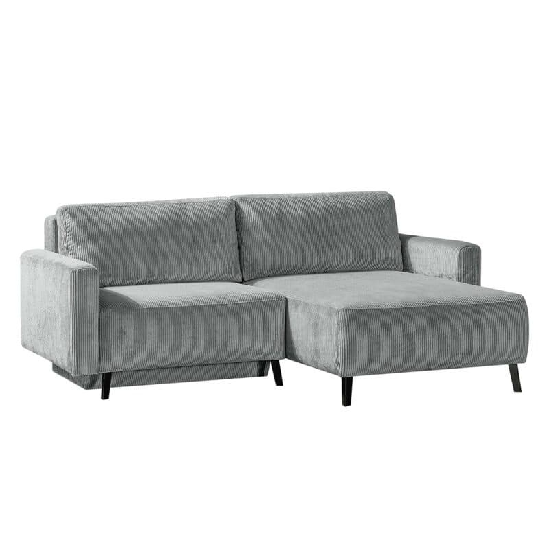 Dixx Divani Ramhusen Schlafsofa mit Cordbezug in Hellgrau und Bettkasten - Freisteller, Ottomane rechts