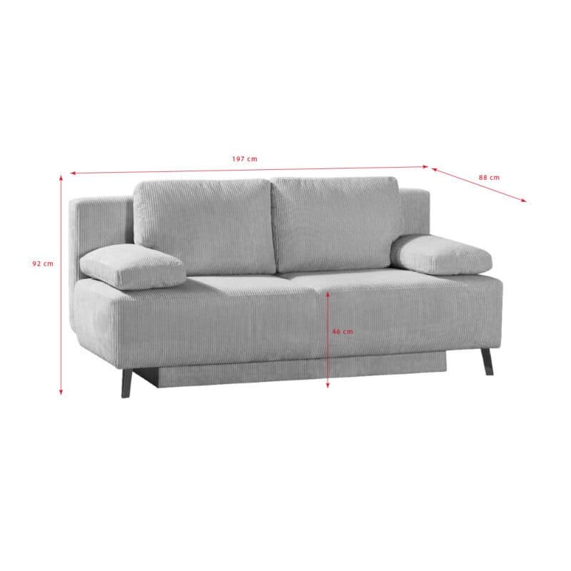 Dixx Divani Raven Schlafsofa - Skizze mit Maßen