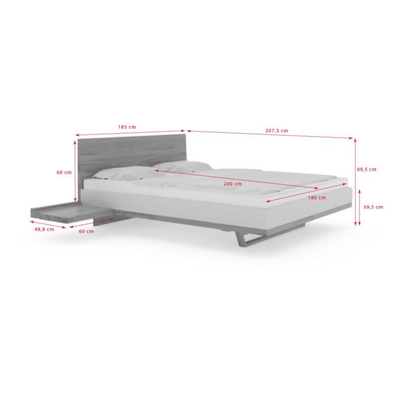 Team 7 Riletto Bett - Skizze mit Maßen