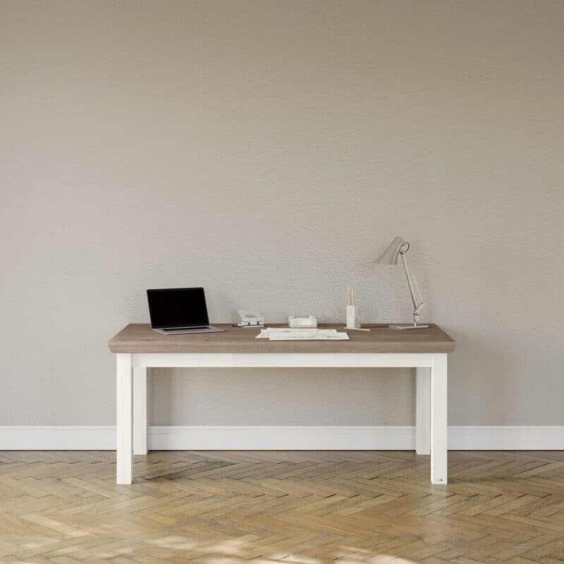 York Schreibtisch Typ 211-B mit Tischplatte in Eiche Nelson Nachbildung und Gestell in Dekor Pino Aurelio