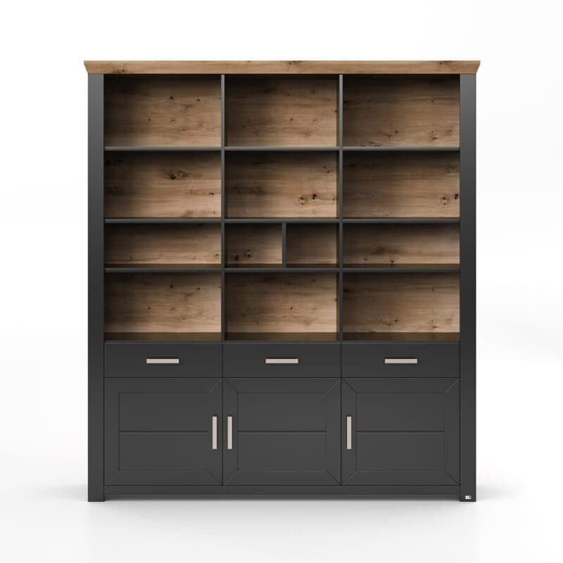 York Büroregal Typ 203-D, in Artisan Eiche Nachbildung und Dekor Grau Anthrazit.