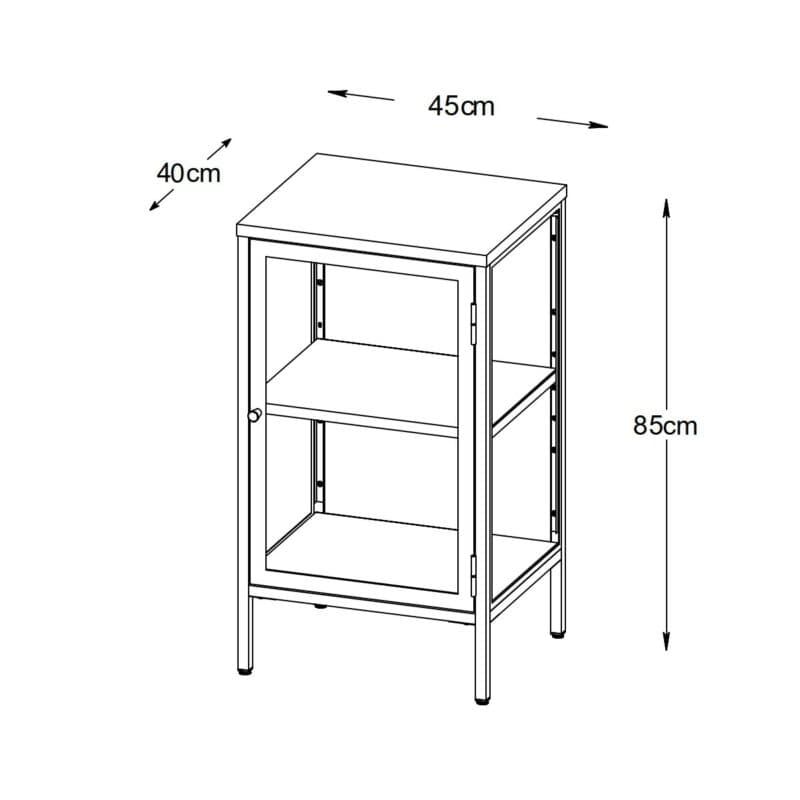 Trendstore Unell Sideboard kleine Vitrine - Skizze mit Maßen