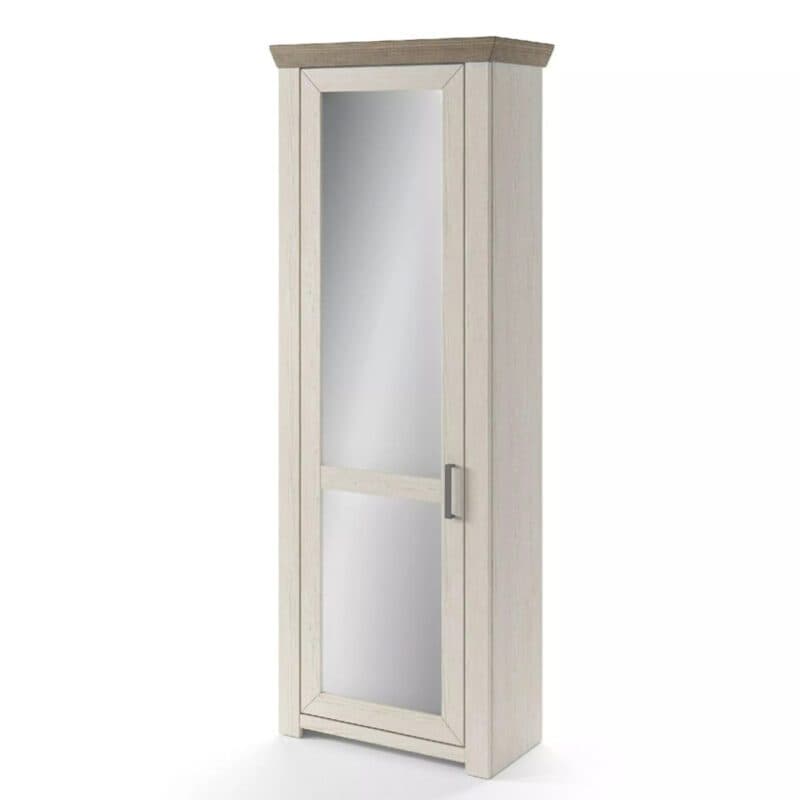 set one by Musterring Garderobenschrank Typ GA-01 mit Spiegel in Eiche Nelson Nachbildung Dekor Pino Aurelio, frontale Ansicht.