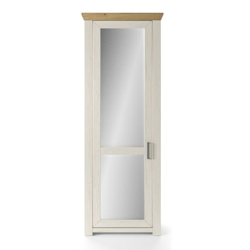 set one by Musterring York Garderobenschrank Typ GA-01 mit Spiegel in Artisan Eiche Nachbildung und in Dekor Pino Aurelio, frontale Ansicht.