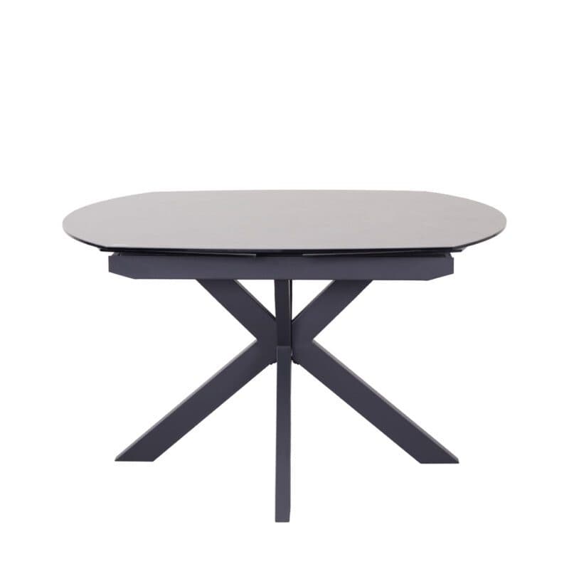 Louming Meggie Auszugstisch mit Platte aus Glaskeramik in Grau und Gestell in Schwarz.