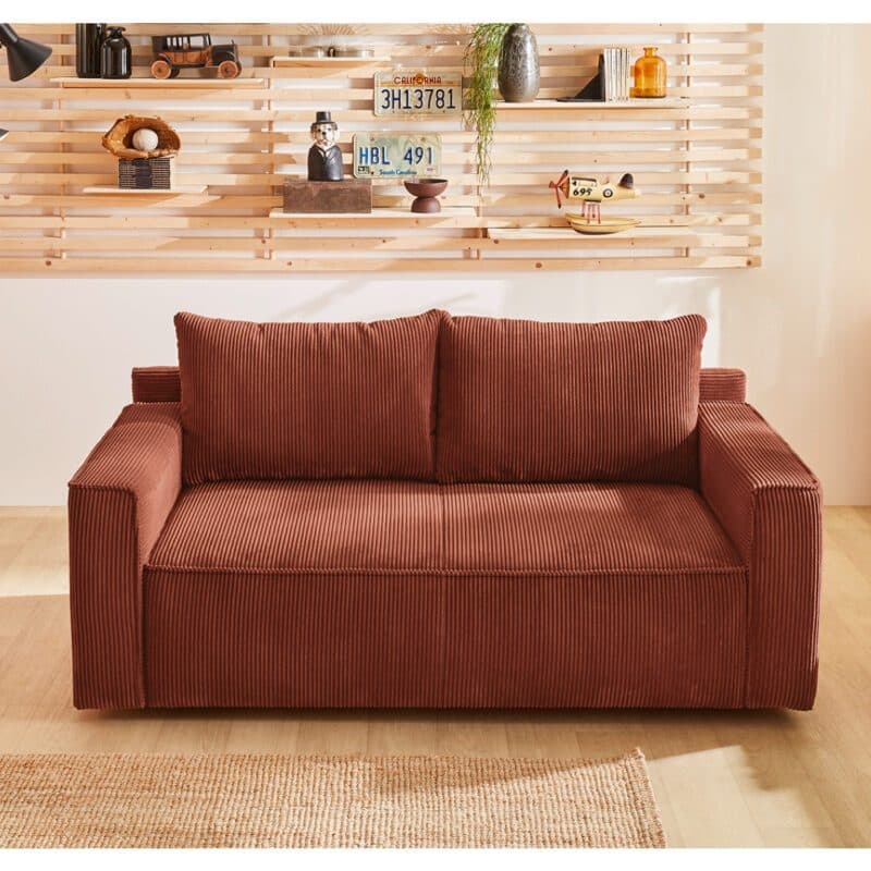 Trendstore Jaboah ´Schlafsofa in Bezug Cord light rostrot.