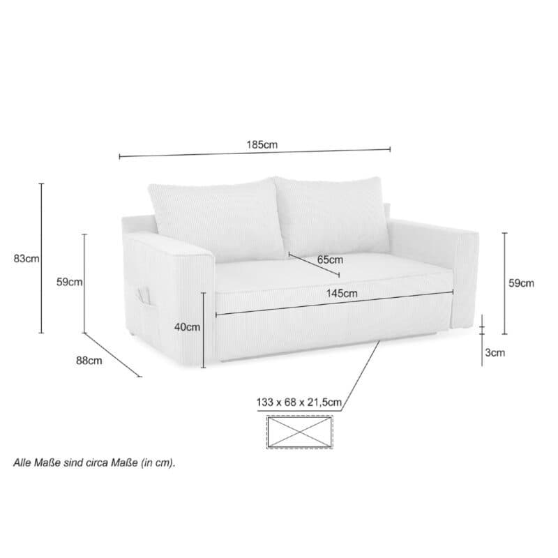 Trendstore Jaboah ´Schlafsofa Maßskizze.