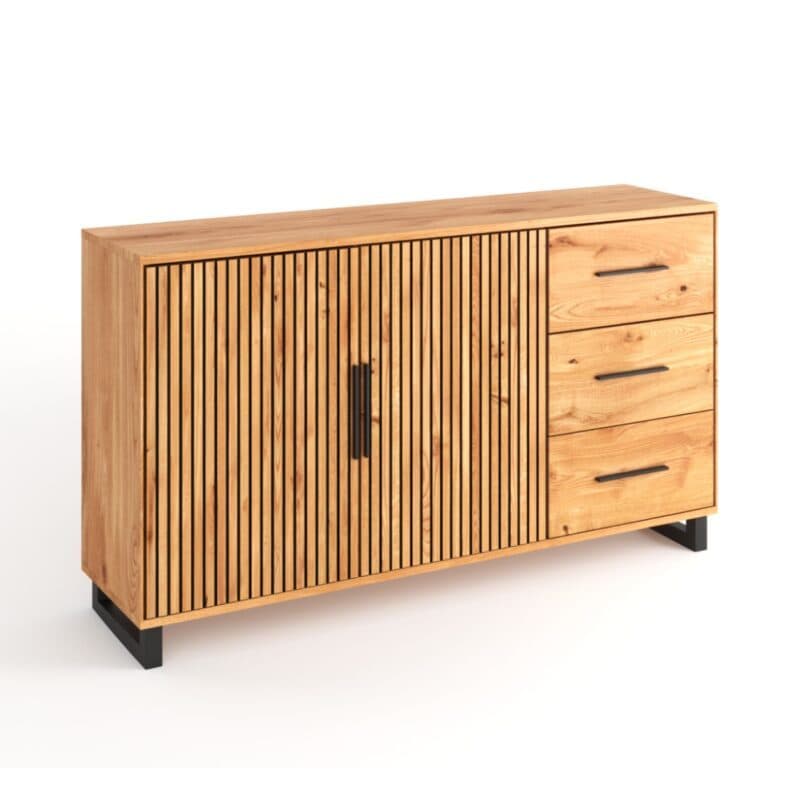 Trendstore Emila Kommode mit 2 Türen und 3 Schubkästen in Akustikpaneel Optik