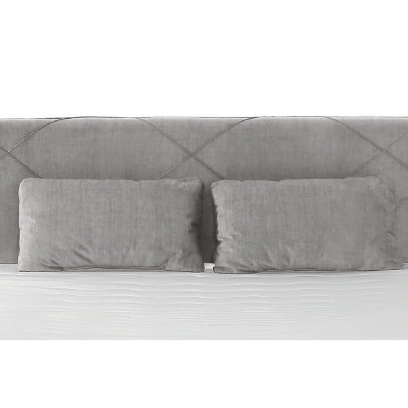 Trendstore Jessi Boxspringbett Bezug Velours grau, Kopf- und Fußteil mit Rautensteppung, inkl. 2 Zierkissen.