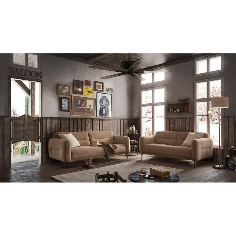 Trendstore Hania Sofa mit Cordbezug in Hellbraun als Wohnbeispiel