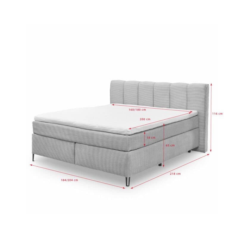 set one by Musterring Fairfield Boxspringbett Bezug in Ribcord und Kopfteil mit senkrechter Keder - Skizze
