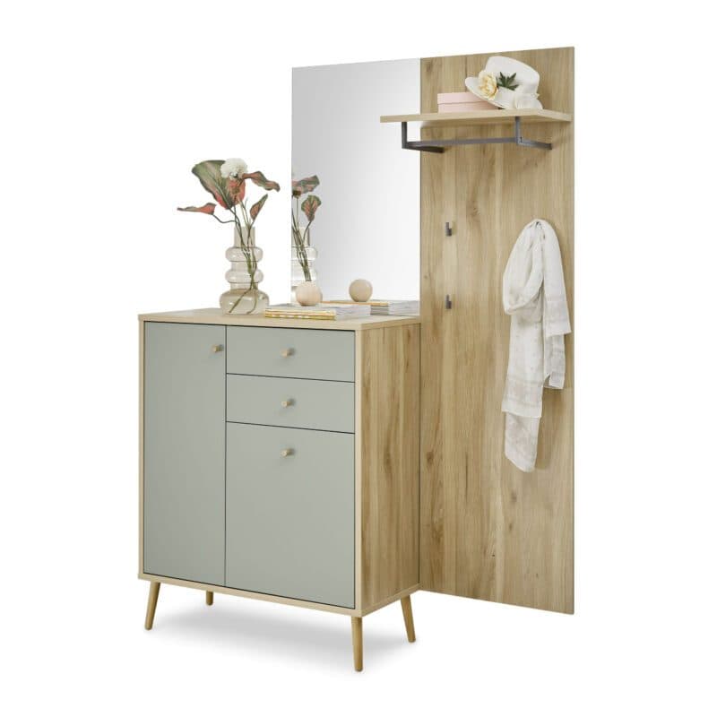 Trendstore Firell Garderobe 3-teilig, mit Kommode, Paneel und Spiegel.
