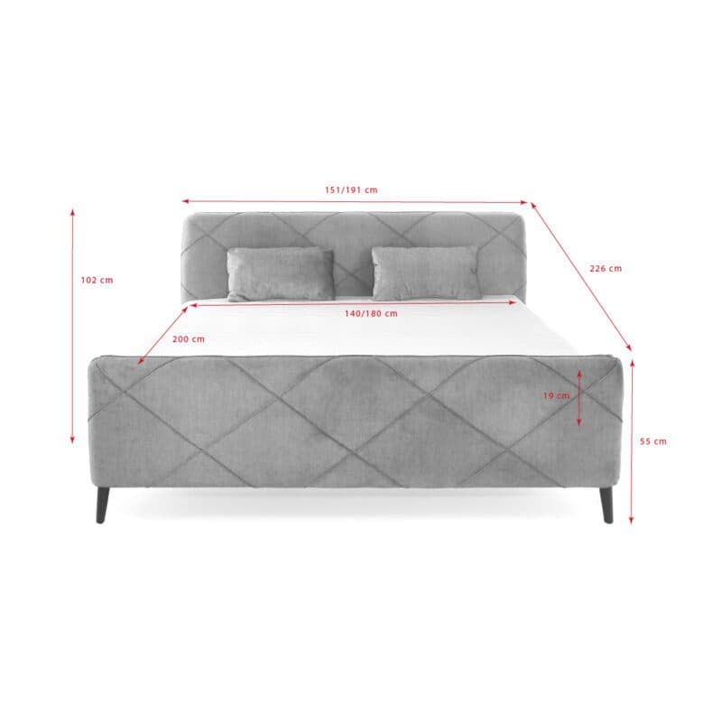 Trendstore Jessi Boxspringbett - Skizze mit Maßen