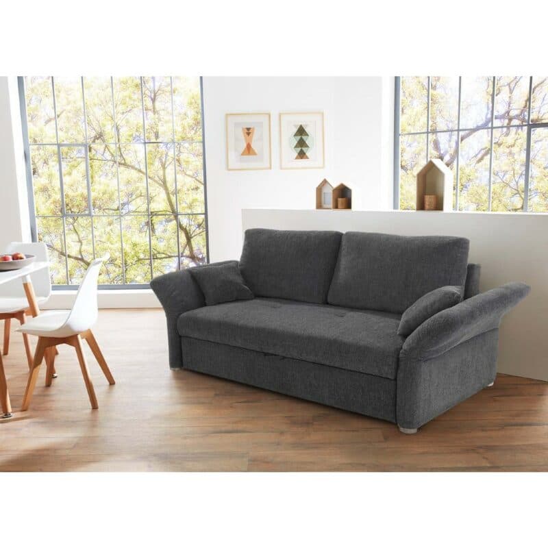 Trendstore Jorden Schlafsofa in Chenille dunkelgrau – Wohnbeispiel