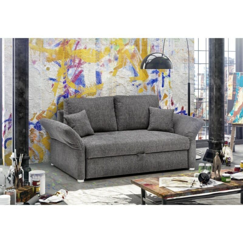 Trendstore Jorden Schlafsofa in Chenille dunkelgrau – Wohnbeispiel