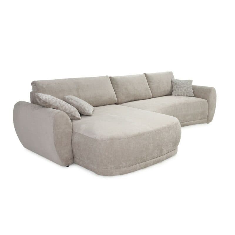 Trendstore Josua Ecksofa mit Bezug Chenille beige und Ottomane links – Perspektive