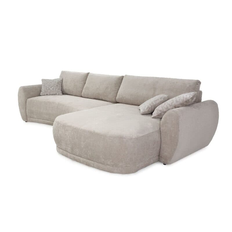 Trendstore Josua Ecksofa mit Bezug Chenille beige und Ottomane rechts – Perspektive