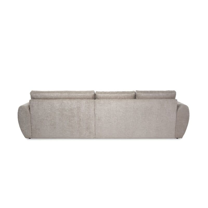 Trendstore Josua Ecksofa mit Bezug Chenille beige und Ottomane rechts – Rückansicht