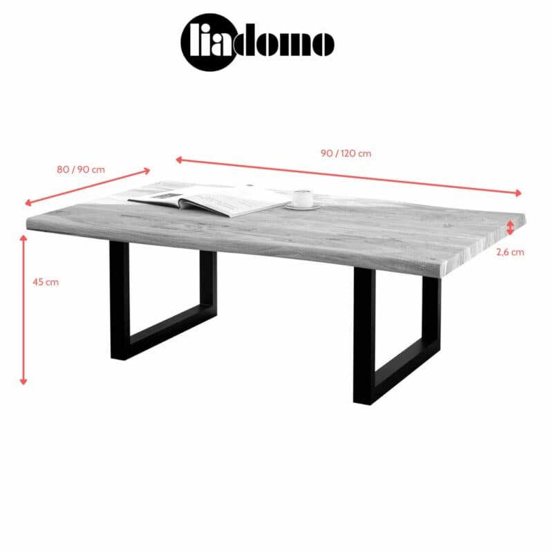 Liadomo Boston Couchtisch mit U-Gestell aus Metall- Maßskizze