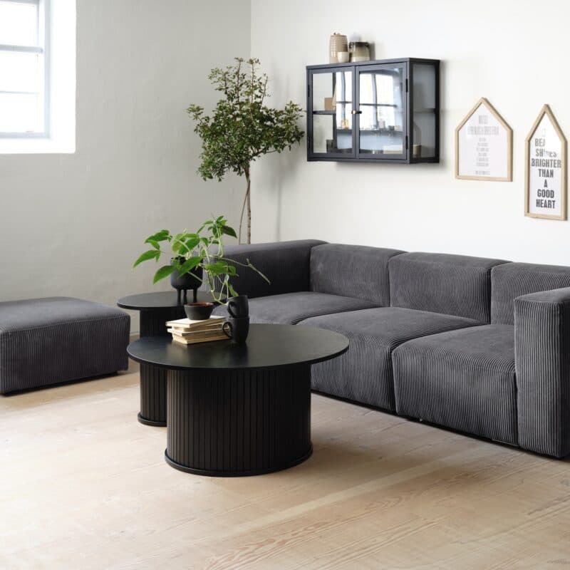 Liadomo Nola Couchtisch und Beistelltisch mit Lamellenoptik in Eiche Furnier schwarz - Wohnbeispiel