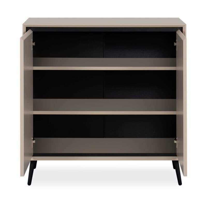 Liadomo Fona Sideboard mit zwei Türen in Beige mit Absetzungen in Schwarz - geöffnet