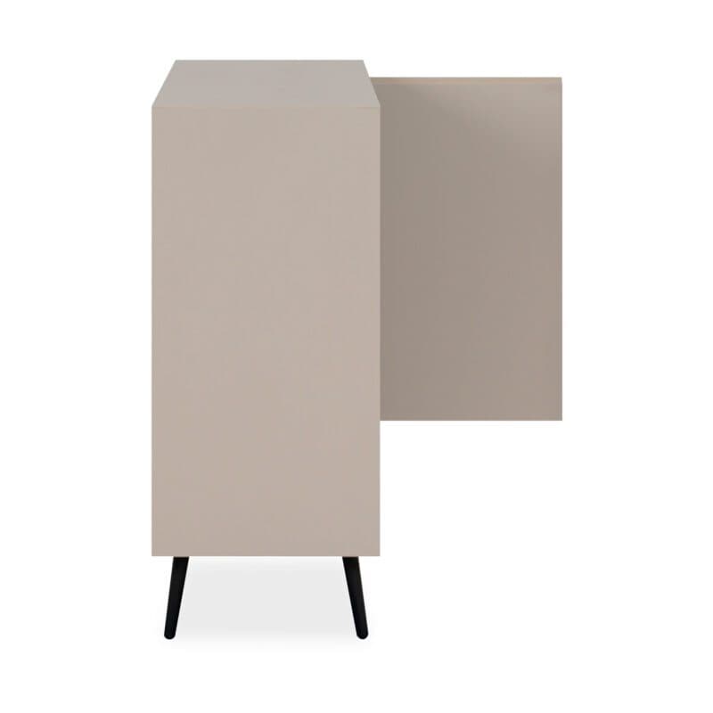 Liadomo Fona Sideboard mit zwei Türen in Beige mit Absetzungen in Schwarz - Seitenansicht, geöffnet