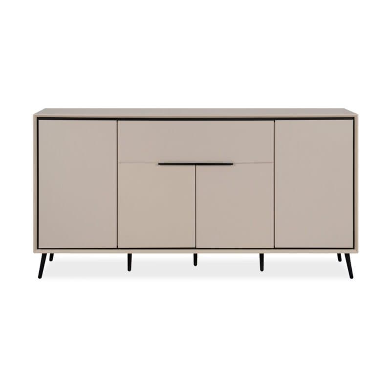 Liadomo Fona Sideboard mit vier Türen und einer Schublade in Beige mit Absetzungen in Schwarz - frontal