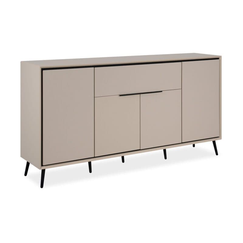 Liadomo Fona Sideboard mit vier Türen und einer Schublade in Beige mit Absetzungen in Schwarz