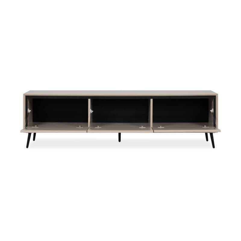 Liadomo Fona Lowboard mit 3 Klappen in Beige mit Absetzungen in Schwarz - frontal, geöffnet