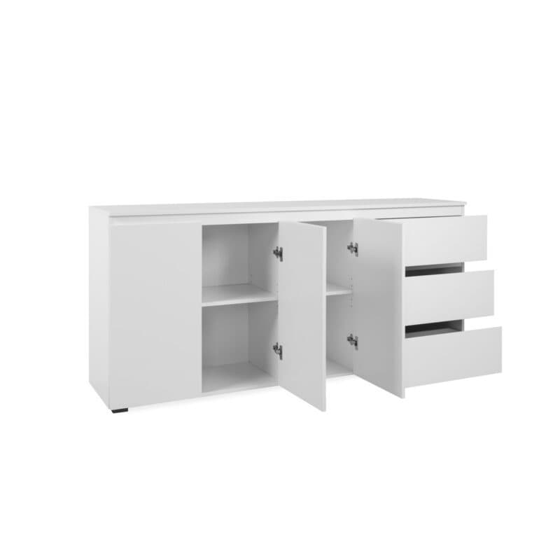 Lidaomo Femie Sideboard in Dekor weiß mit drei Türen und drei Schubkästen - offen schräg