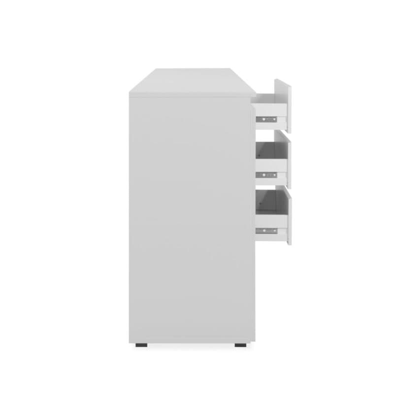 Lidaomo Femie Sideboard in Dekor weiß mit drei Türen und drei Schubkästen - Seite offene Schubkästen