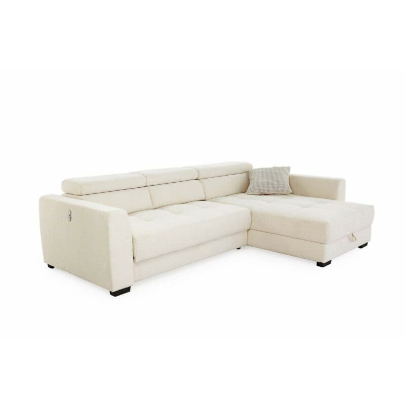 Trendstore Jonna Ecksofa in Creme mit Funktionen, Bettkasten und USB-Ladeport