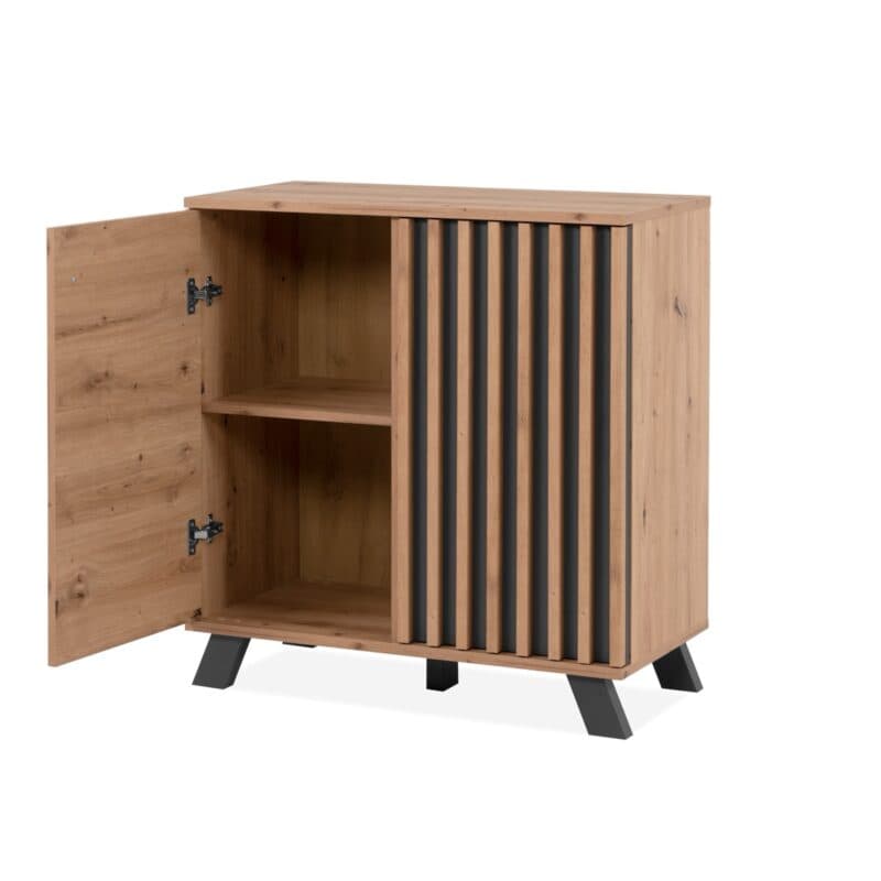 Liadomo Sideboard mit 2 Türen in Eiche Artisan Nachbildung mit Abs. Dekor anthrazit - offen