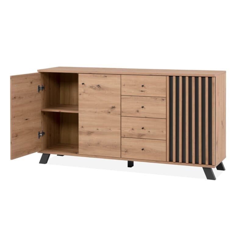 Liadomo Sideboard mit 3 Türen und 4 Schubladen in Eiche Artisan Nachbildungmit Abs. Dekor anthrazit