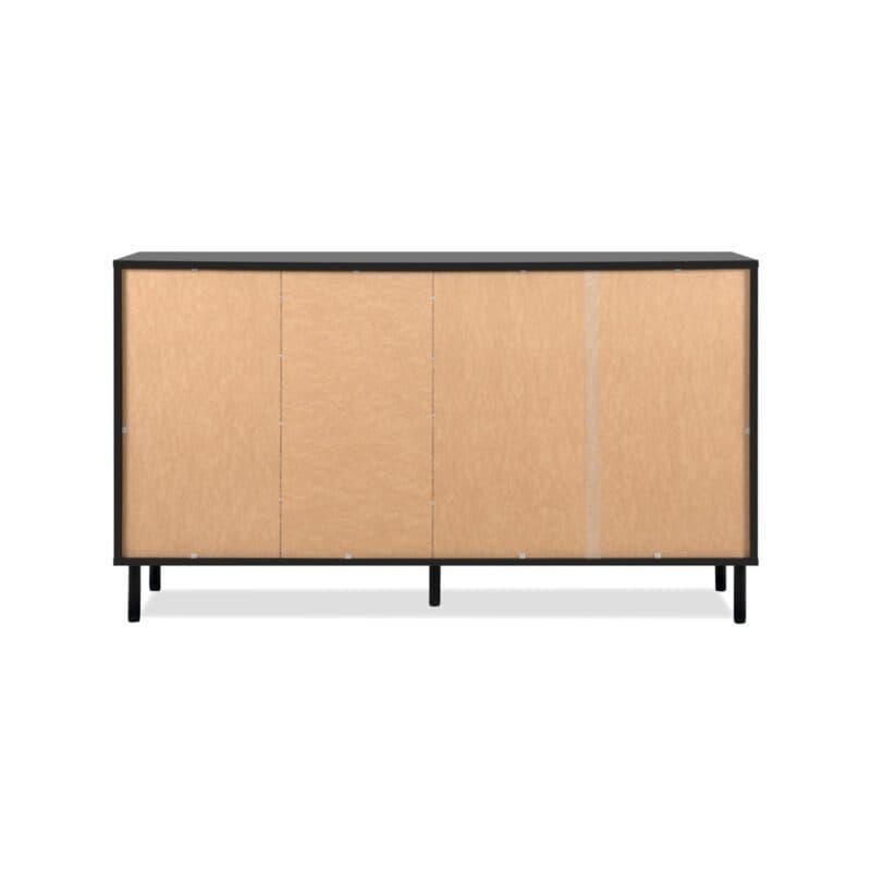 Liadomo Fonza Sideboard mit drei Türen und vier Schubkästen in Deko schwarz mit Lamellen in Eiche Artisan Nachbildung - Rückseite