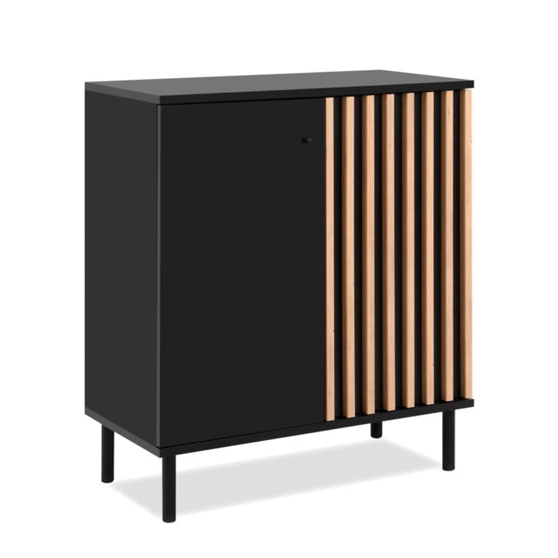 Liadomo Fonza Sideboard mit zwei Türen in Deko schwarz mit Lamellen in Eiche Artisan Nachbildung