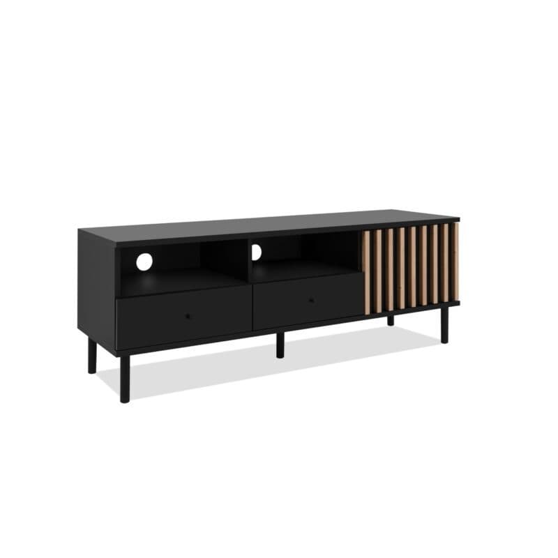 Liadomo Fonza TV-Board in Deko schwarz mit Lamellen in Eiche Artisan Nachbildung