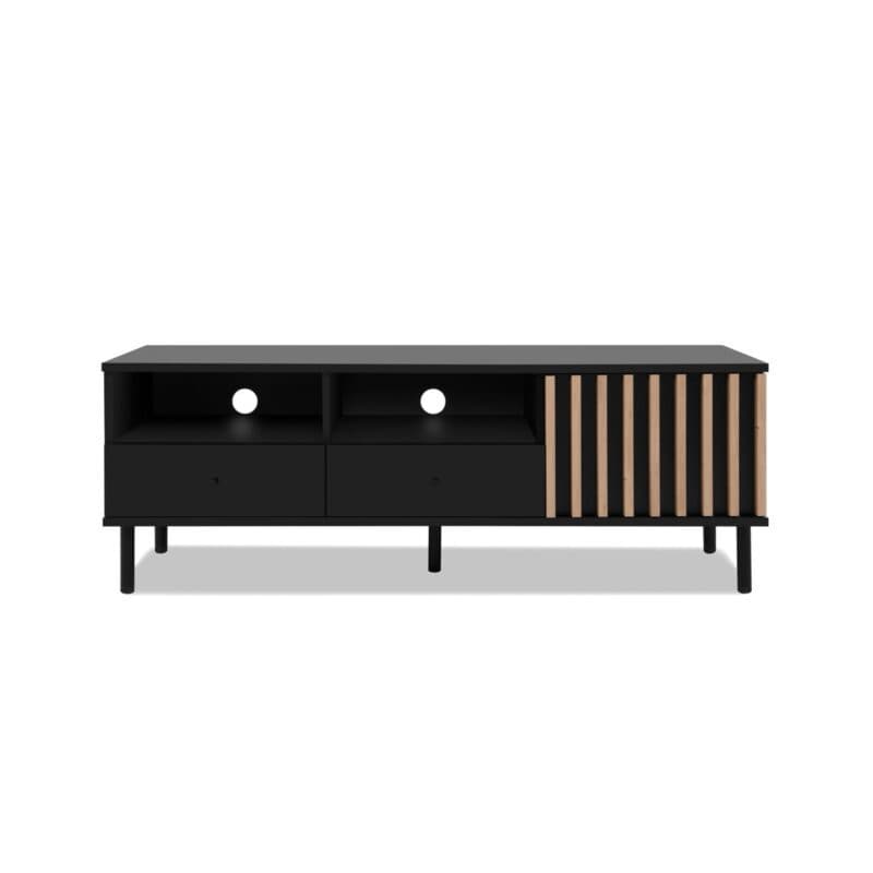 Liadomo Fonza TV-Board in Deko schwarz mit Lamellen in Eiche Artisan Nachbildung