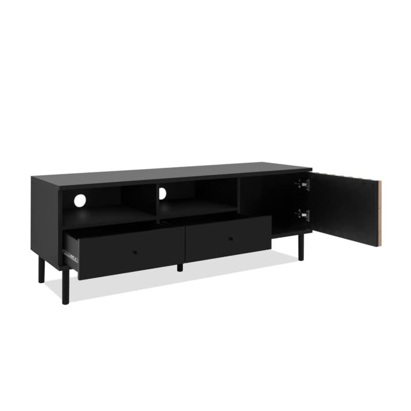 Liadomo Fonza TV-Board in Deko schwarz mit Lamellen in Eiche Artisan Nachbildung - offen