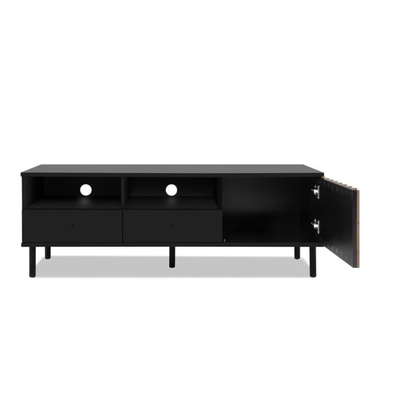 Liadomo Fonza TV-Board in Deko schwarz mit Lamellen in Eiche Artisan Nachbildung - offen