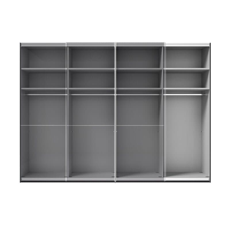 Musterring Imola Schwebetürenschrank 4-türig mit Glasfronten in Graphit - Breite: 296 cm - Inneneinteilung
