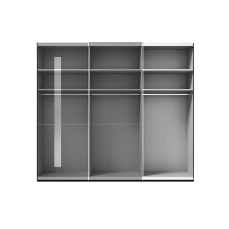 Musterring Imola Schwebetürenschrank 3-türig mit Glasfronten in Graphit und Zierspiegel - Breite: 246 cm