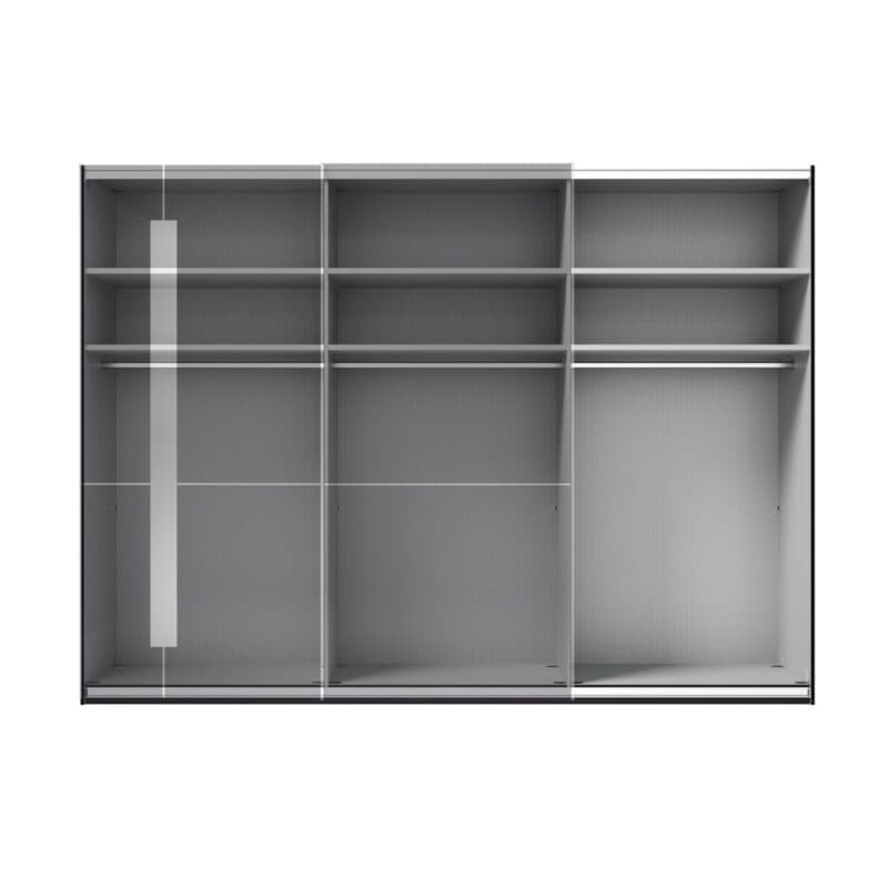 Musterring Imola Schwebetürenschrank 3-türig mit Glasfronten in Graphit und Zierspiegel