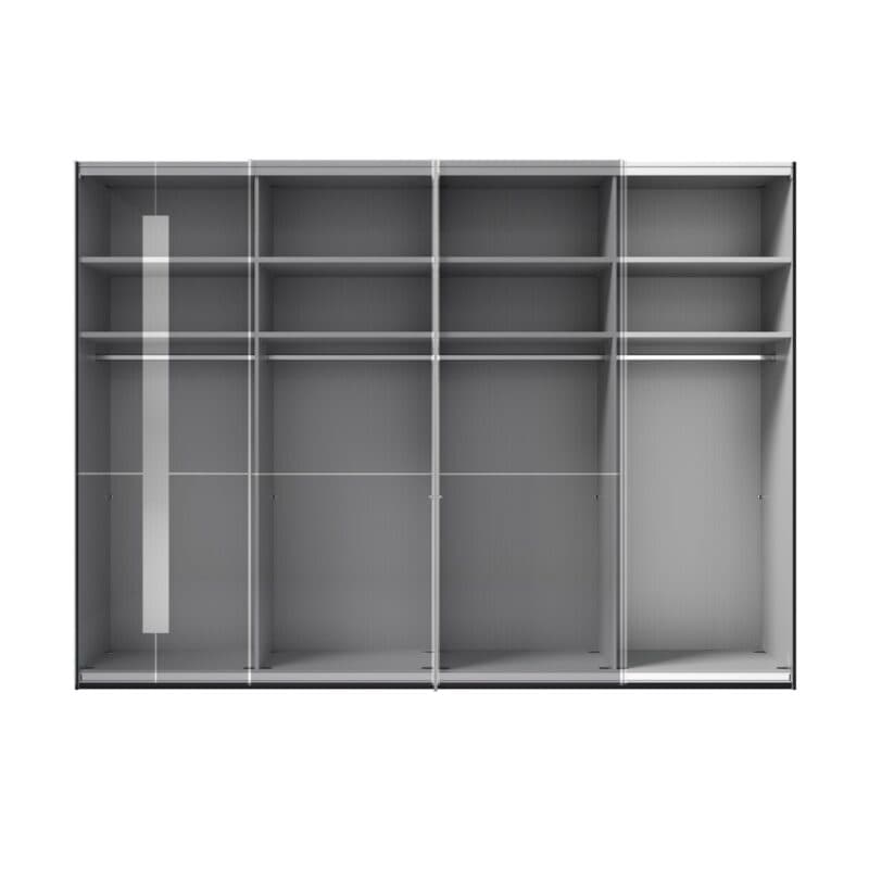 Musterring Imola Schwebetürenschrank 4-türig mit Glasfronten in Graphit und Zierspiegel