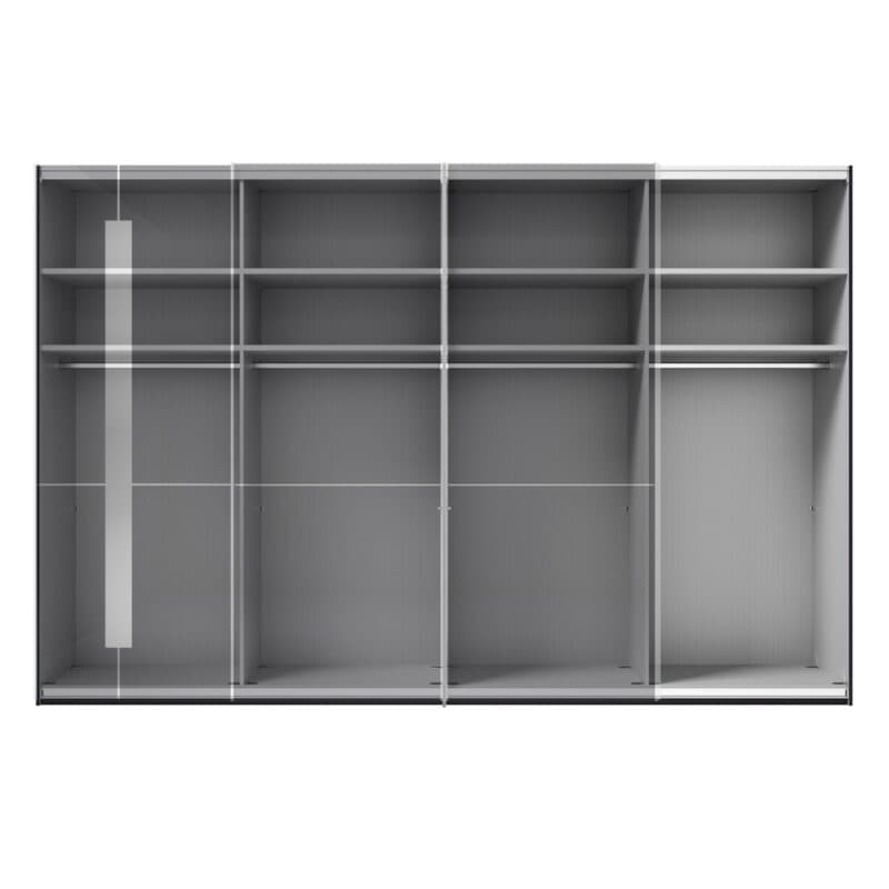 Musterring Imola Schwebetürenschrank 4-türig mit Glasfronten in Graphit und Zierspiegel