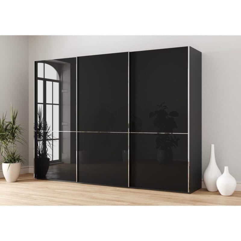Musterring Imola Schwebetürenschrank mit Glasfronten in Graphit - Wohnbeispiel