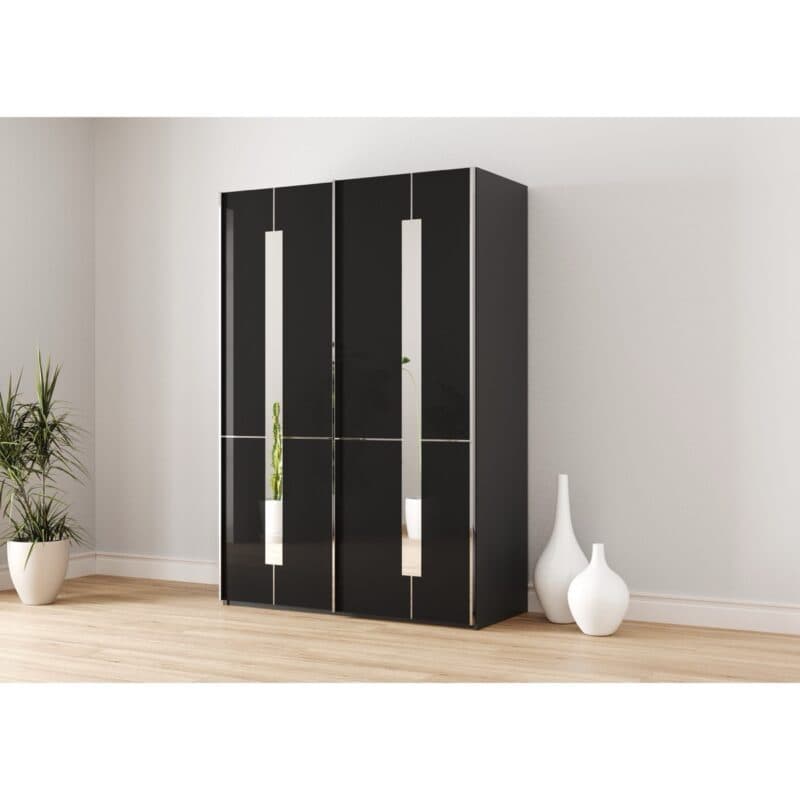 Musterring Imola Schwebetürenschrank 2-türig mit Glasfronten in Graphit und Zierspiegel - Breite: 149 cm - Wohnbeispiel