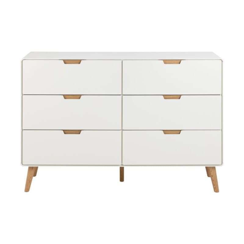 Liadomo Abella Sideboard in Weiß und Eiche mit 6 Schubladen - Frontansicht