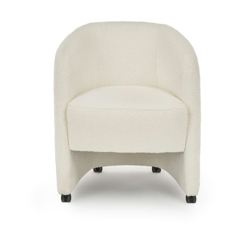 Trendstore Lante Sessel mit Bouclé-Bezug in Beige und Rollen - Frontansicht