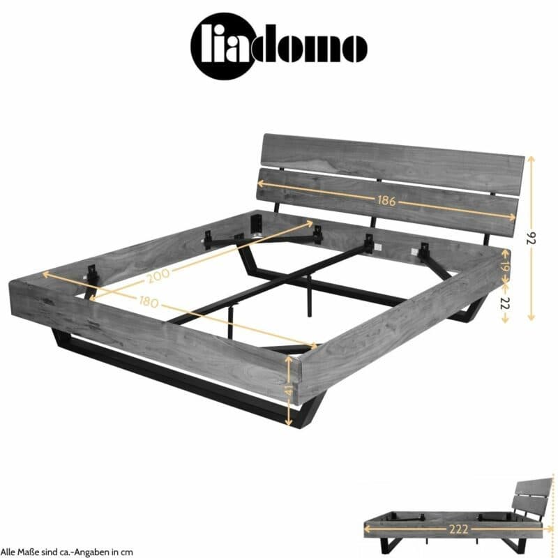 Liadomo Bologna Bettgestell 180 x 200 cm - Maßskizze